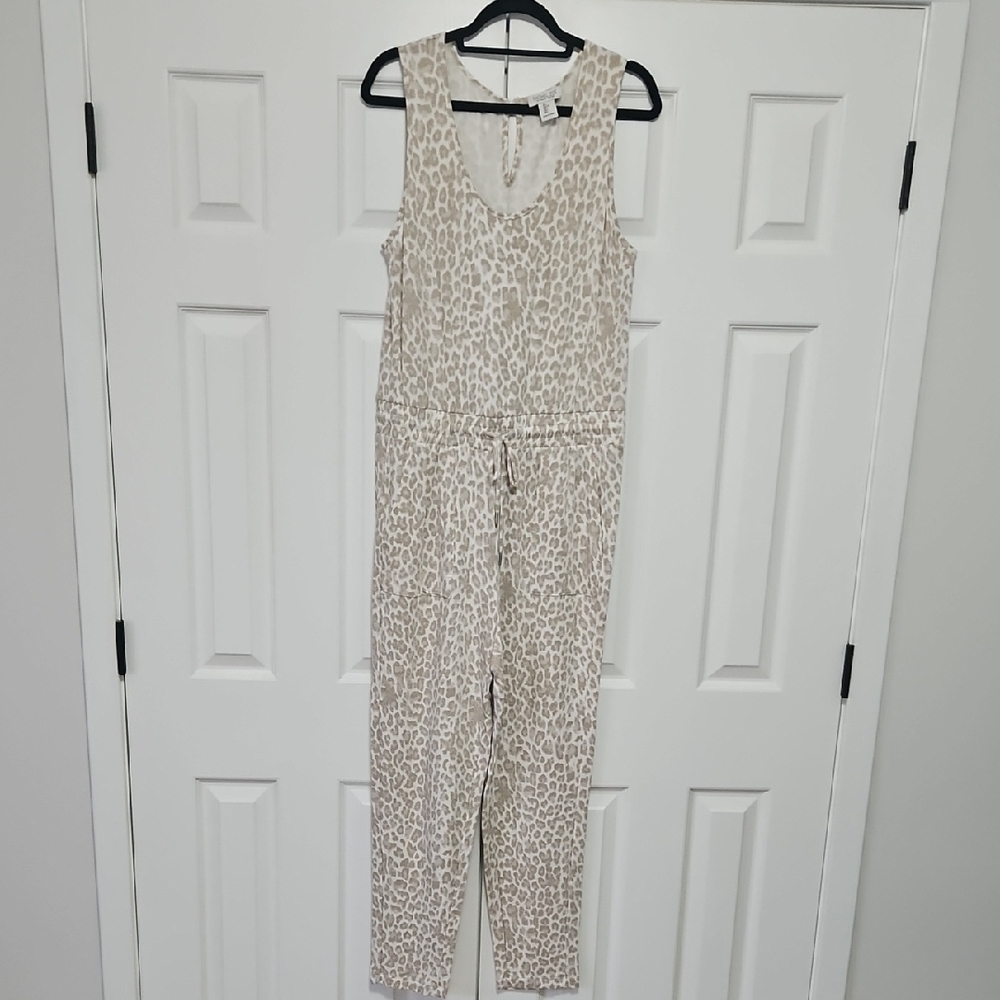 Rachel Zoe Beige Cream Animal Print Sleeveless Jumpsuit Womens L EUC